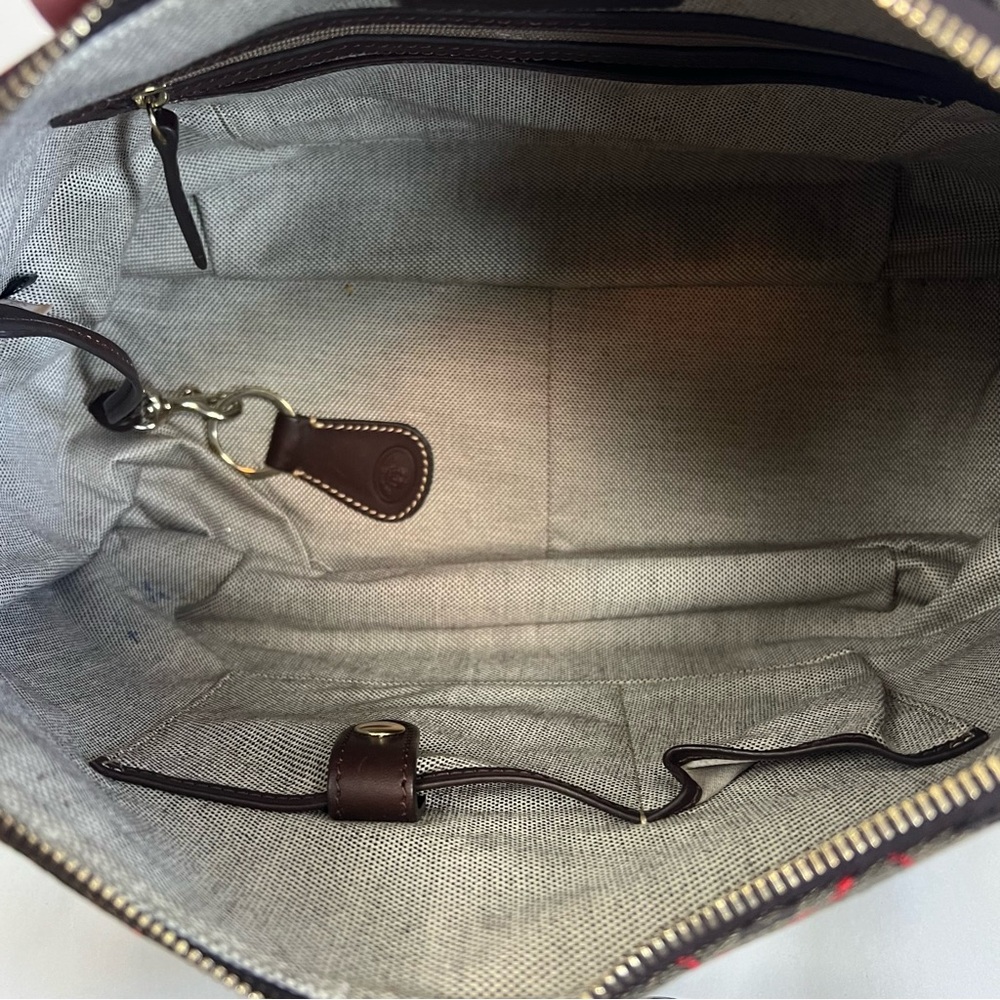Dooney & Bourke Nina Large Shoulder Bag Brown Jacquard Leather Trim - Picture 10 of 13